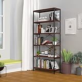 6 Tier Industrial Bookshelf, Open Shelving Bookcase, Black Metal and...