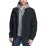 Levi's Mens Washed Hooded Military Cotton Lightweight Jacket, Black,...