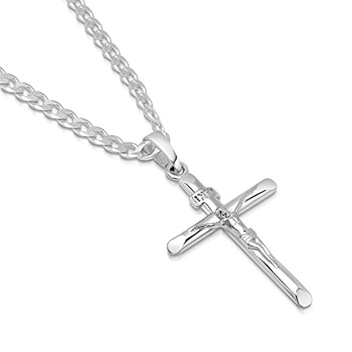 XP Jewelry Men's Sterling Silver Crucifix Pendant Curb Link Chain...