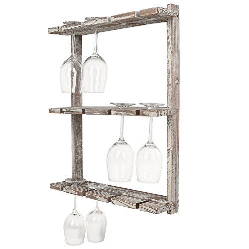 MyGift Wine Glass Rack - Wall-Mounted Torched Wood Stemware Rack, 12...