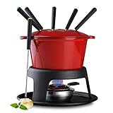 Artestia Cast Iron Cheese Fondue Pot Set for Chocolate Fondue Pot...