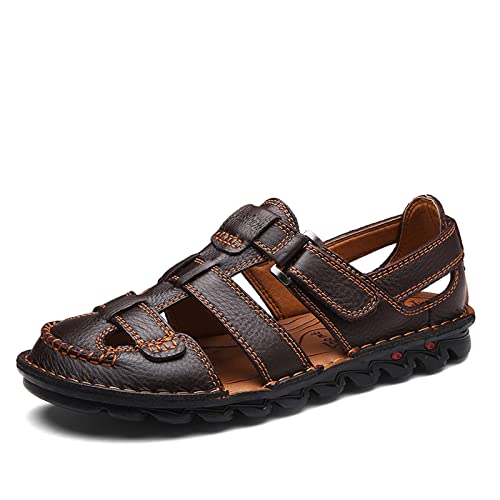 ZHNSHM Mens Summer Casual Closed Toe Leather Sandals Outdoor Fisherman...