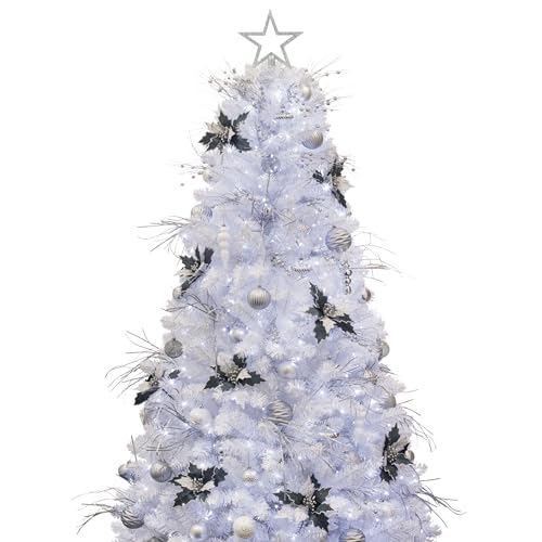 KI Store 6ft White Christmas Tree with Ornaments and Lights Remote and...