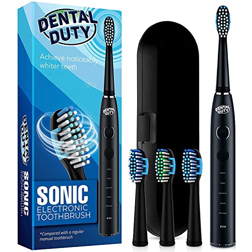 Sonic Electric Toothbrush- Electronic Black Toothbrush w/Replacement...