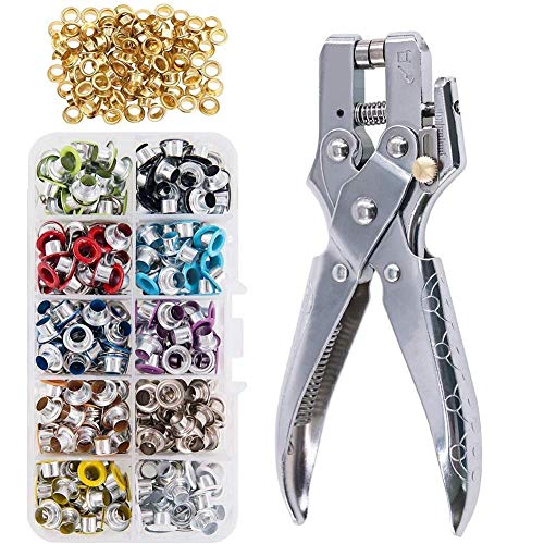 KONIBN 3/16' Eyelet Hole Punch Pliers with 300pcs Multi-Color Eyelets...