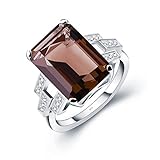 ANGG 6ct 925 Sterling Silver Ring for Women Smoky Quartz Engagement...