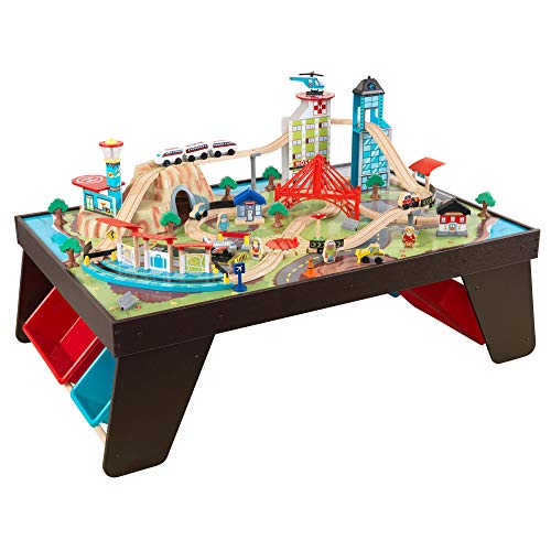 KidKraft Aero City Wooden Train Set & Table with 80-Pieces and 4...