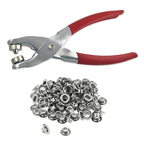 1/4' Grommet Eyelet Setting Pliers with 100 Silver Grommets