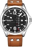 Stuhrling Original Mens Leather Watch -Aviation Watch, Quick-Set...