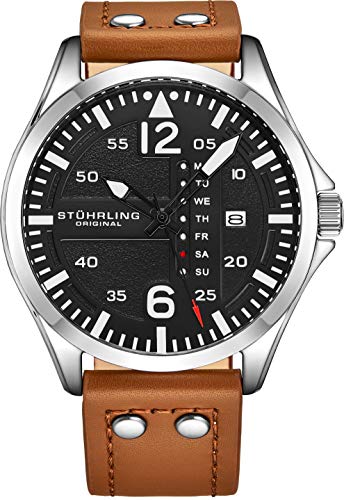 Stuhrling Original Mens Leather Watch -Aviation Watch, Quick-Set...