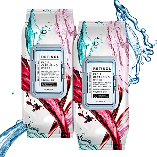 Face Wipes | Retinol Facial Cleansing and Gentle Make Up Remover Wipes...