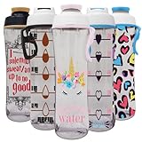 50 Strong BPA-Free Kids Water Bottles with Hourly Time Markers, Chug...