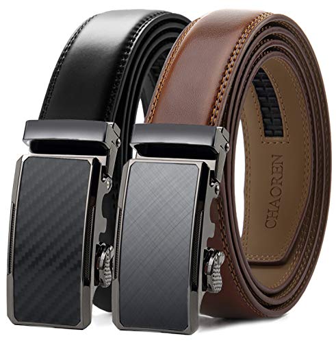 Chaoren Leather Ratchet Slide Belt 2 Pack with Click Buckle 1 1/4' in...