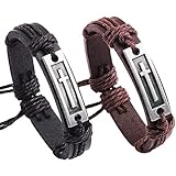 Black and Brown Leather Bracelets for Men Women Adjuatable Bracelets...