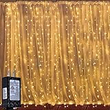 LED Curtain Lights, 8 Modes Warm White Window String Lights Wall...