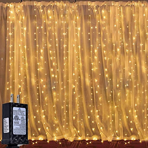 LED Curtain Lights, 8 Modes Warm White Window String Lights Wall...