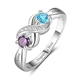 925 Sterling Silver Personalized Infinity Mothers Rings with 2 Round...