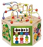 EverEarth Garden Activity Cube. Wood Shape & Color Sorter, Bead Maze &...