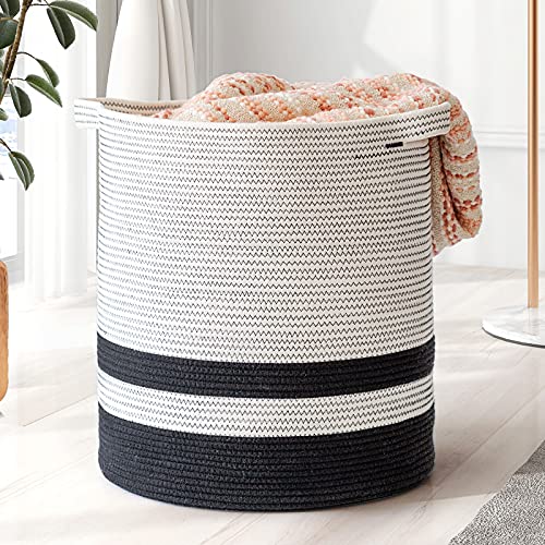 INDRESSME Tall Cotton Rope Basket - Woven Storage Basket - Large...