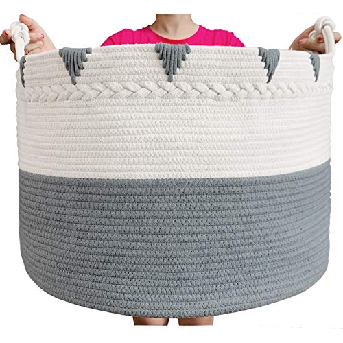 TerriTrophy XXXXLarge Cotton Rope Blanket Basket 22in x 22in x 16in...