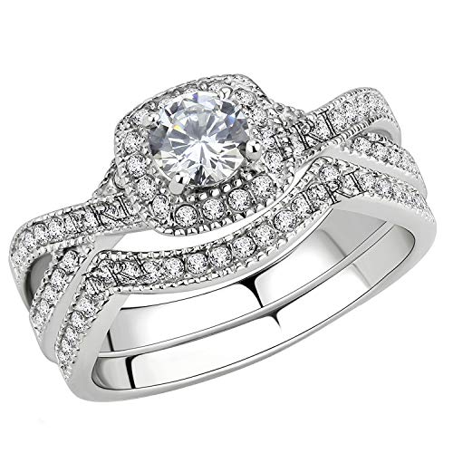 FlameReflection Infinity Engagement Ring Halo Round Cz Stainless Steel...