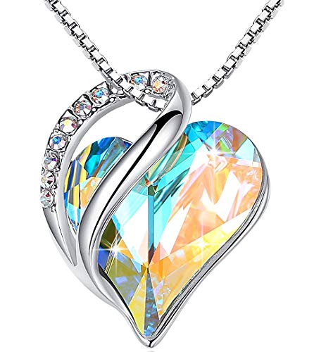 Leafael Infinity Love Heart Pendant Necklace with Opal White...