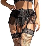 comeondear Women Lace Garter Belt for Stockings with G-string Black...