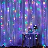 LED Curtain Lights, 8 Modes Multicolor Window String Lights Wall...