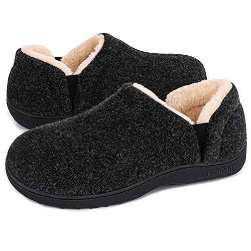 LongBay Men's Slippers Felt Warm Bedroom House Shoes Slip-On Memory...