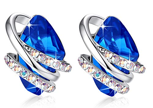 Leafael Wish Stone Stud Earrings with Sapphire Blue Birthstone...