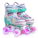 Sulifeel Rainbow Unicorn 4 Size Adjustable Light up Roller Skates for...