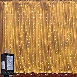 LED Curtain Lights, 8 Modes Warm White Window String Lights Wall...