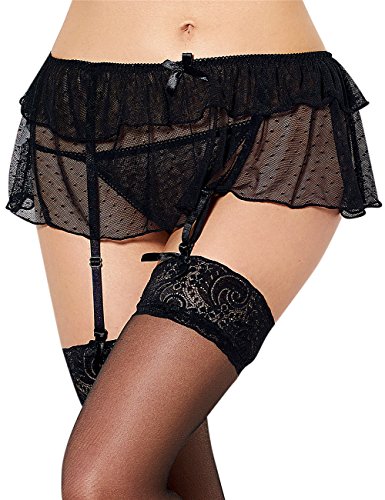 comeondear Women Lace Garter Belt for Stockings with G-String Black...
