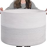 INDRESSME XXXLarge Cotton Rope Basket 21.7' x 21.7' x 13.8' Woven Baby...