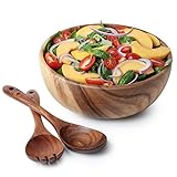 AVAMI Acacia Wood Salad Bowl with Servers Set - Large 9.4 inches Solid...