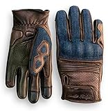 Denim & Leather Motorcycle Gloves (Brown) with Mobile Phone...