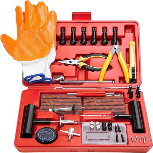 AUTOWN Flat Tire Repair Kit with Air Compressor 54 Pieces for Car,...