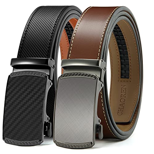 Belts Men, CHAOREN Leather Ratchet Belt 2 Pack with Click Sliding...