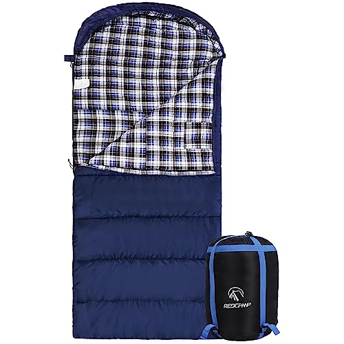 REDCAMP Cotton Flannel Sleeping Bag for Adults, XL 32F Comfortable,...