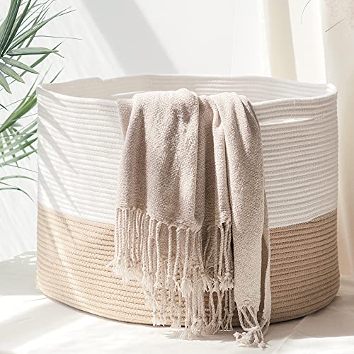 HOMYAM XXX Large Cotton Rope Basket 22x14 inches, Natural Cotton Rope...