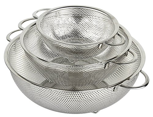 HÖLM 3-Piece Stainless Steel Mesh Micro-Perforated Strainer Colander...