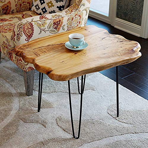 WELLAND Natural Edge Coffee Table, Small Square Cedar Wood Table,...