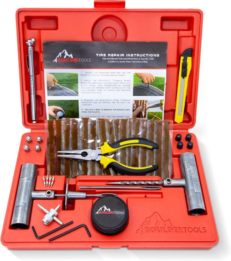 Boulder Tools Heavy Duty Tire Repair Kit – Comprehensive Flat Tire Solution for All Vehicles