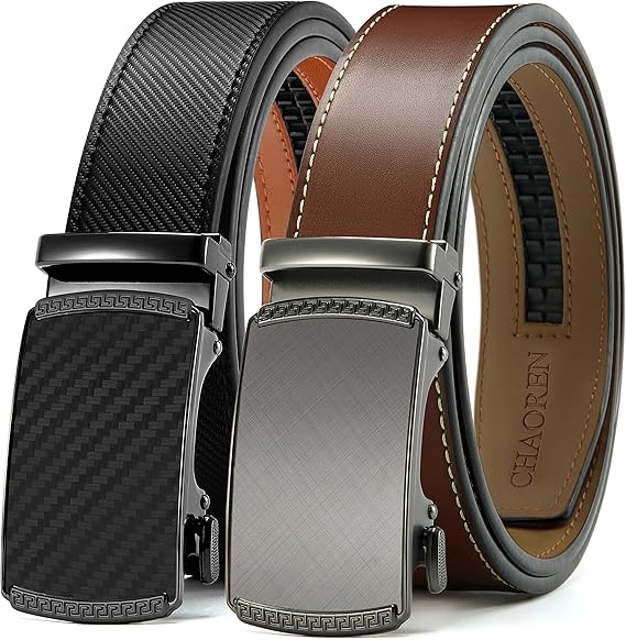 Chaoren Ratchet Belt Gift Set – Leather Click Dress Belt with Sliding Buckle (1 38”)