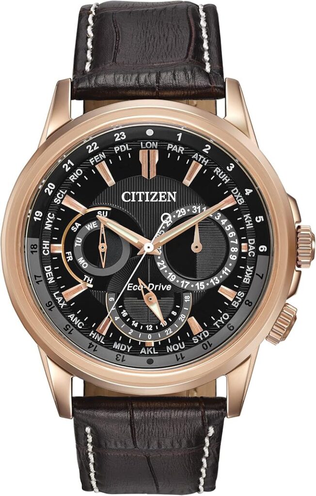 Citizen Men’s Eco-Drive World Timer with Leather Strap